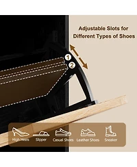 Homfan Rattan Storage Cabinet with 3 Flip Drawers, Freestanding Entry Way Shoe Storage Cabinet, Narrow Entrance Shoe Cabinets