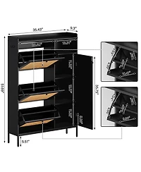 Homfan Shoe Storage Cabinet with 3 Flip Drawers, Rattan Hidden Freestanding Organizer Adjustable Shelves and Metal Knob for Entryway, Hallway