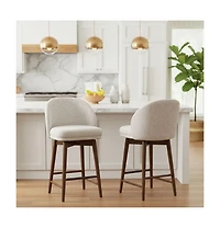 Maison Boucle 25.5" Swivel Counter Height Stools with Solid Wood Legs Set of 2