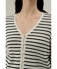 Lilysilk Women's Toscana Striped Pointelle Cardigan