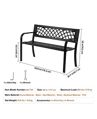 Gouun Metal Outdoor Patio Bench with Armrests and Backrest