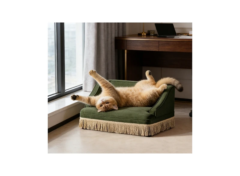 Zeus and Ruta Princess Style Pet Bed Sofa Medium With Fringe Skirt Performance Velvet