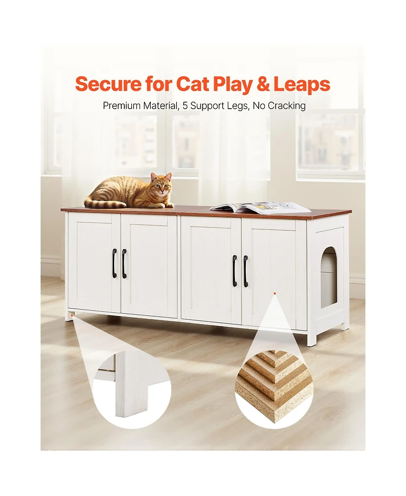 Zeus and Ruta Wooden Cat Litter Box Enclosure Cabinet With 4 Doors And 2 Entries Multi Cat Furniture