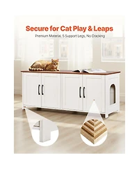 Zeus and Ruta Wooden Cat Litter Box Enclosure Cabinet With 4 Doors And 2 Entries Multi Cat Furniture