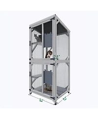 Zeus and Ruta Large Outdoor Cat Enclosure Catio With Wheels Multi Level Wooden Cat House With Platforms Lockable Doors