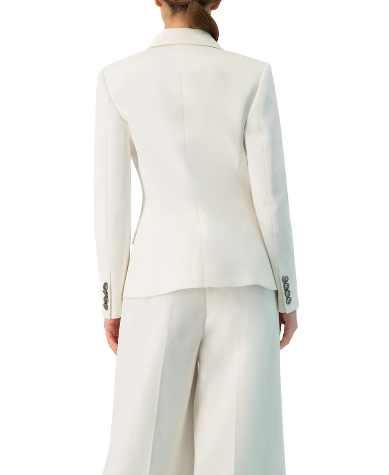 Ivonne Women's Double-Breasted Blazer with Flap Pockets