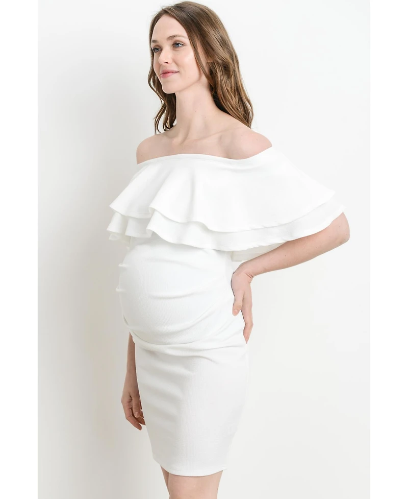 Hello Miz Maternity Off-the-Shoulder Bodycon Ruched Mini Dress