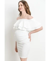 Hello Miz Maternity Off-the-Shoulder Bodycon Ruched Mini Dress
