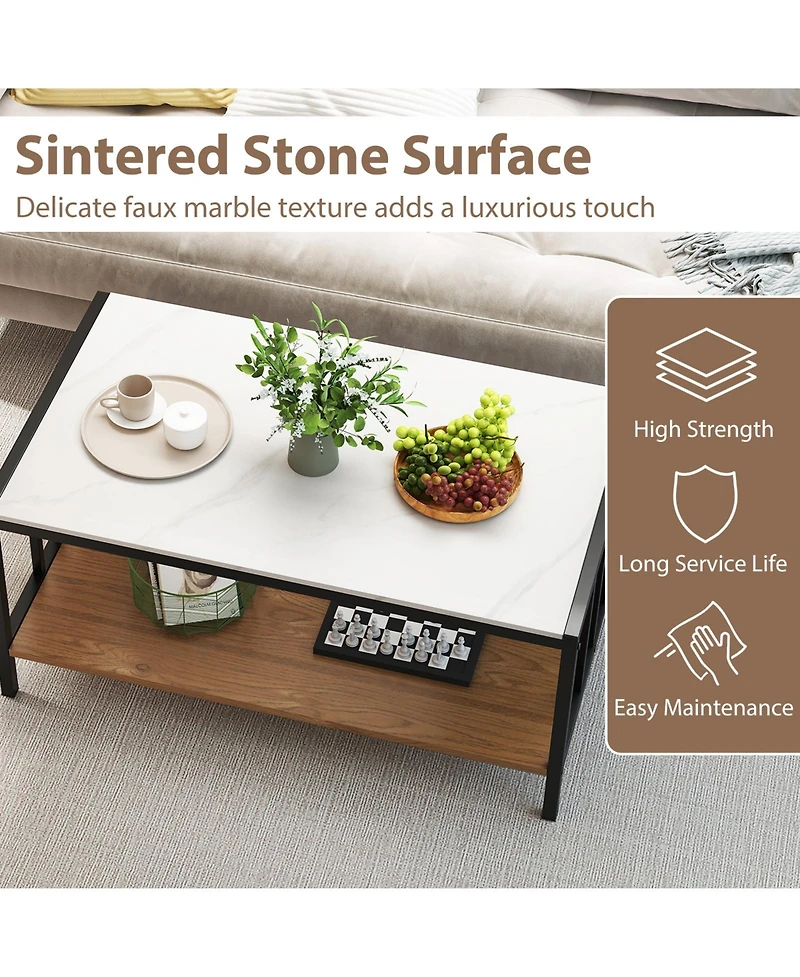 Slickblue White Coffee Table 2 Tier Sintered Stone Tabletop
