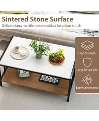Slickblue White Coffee Table 2 Tier Sintered Stone Tabletop