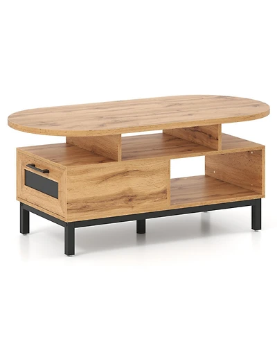 Slickblue Oval Coffee Table Storage with Open Shelves