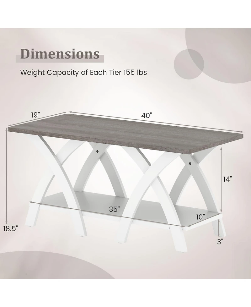Slickblue Coffee Table with X Legs Farmhouse Storage Shelf
