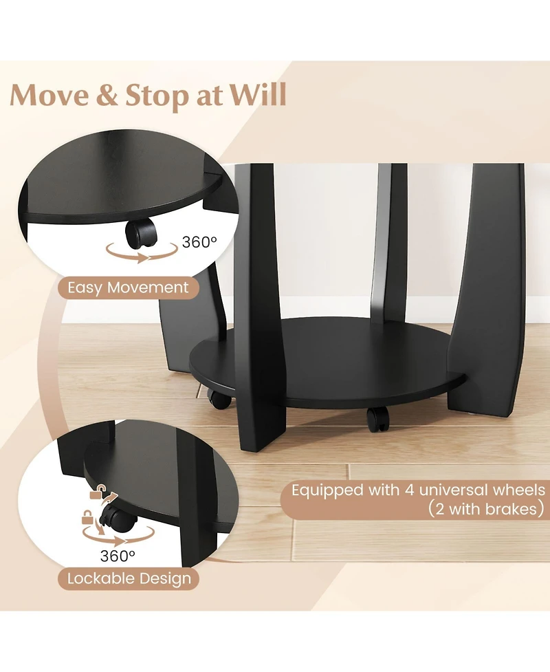 Slickblue Round Glass Coffee Table 2 Tier with Storage Shelf