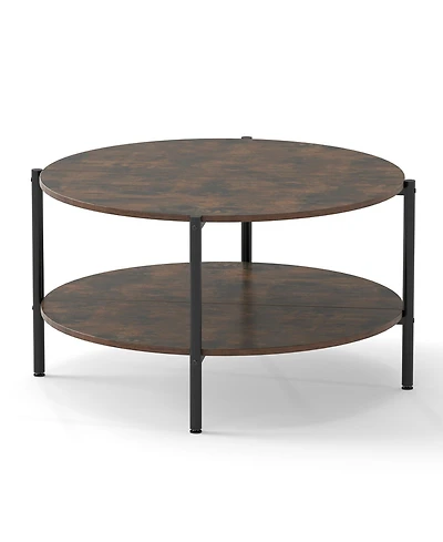 Slickblue 2-Tier Industrial Round Coffee Table, Accent Table with Open Storage Shelf-Rustic