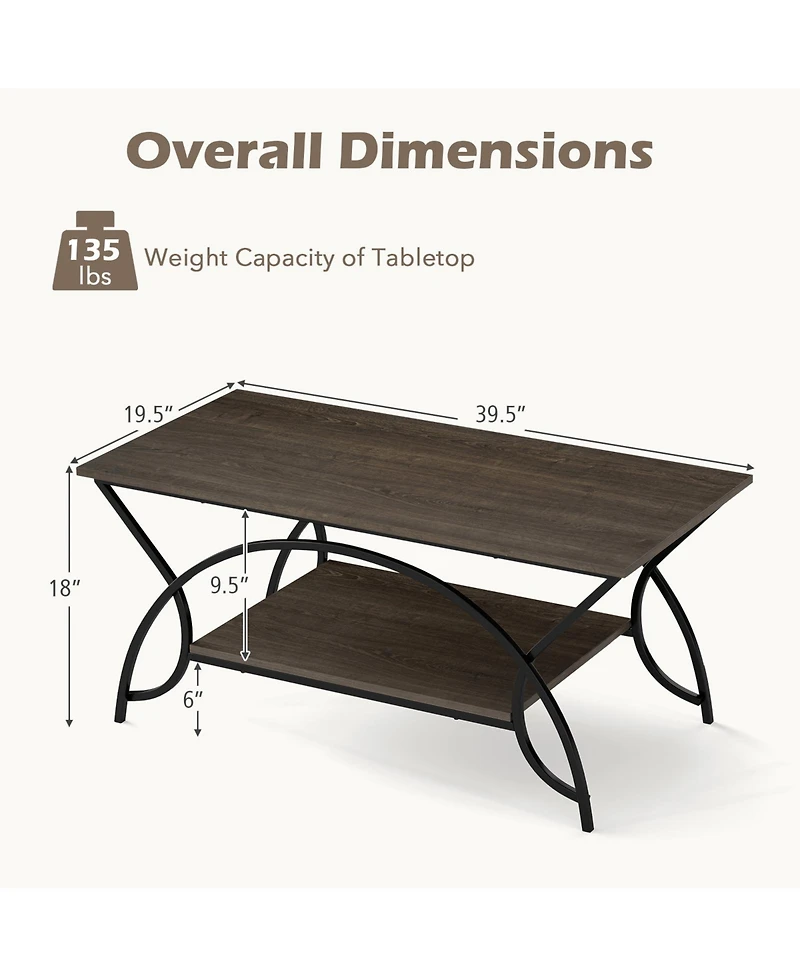 Slickblue 2 Tier Coffee Table with Storage Shelf Oak Finish