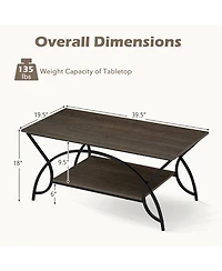 Slickblue 2 Tier Coffee Table with Storage Shelf Oak Finish