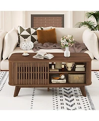 Slickblue Rectangular Coffee Table Storage Adjustable Shelves Walnut