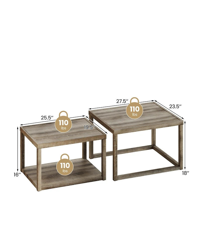 Slickblue Set of 2 Stackable Rectangular Coffee Tables Nesting Grey