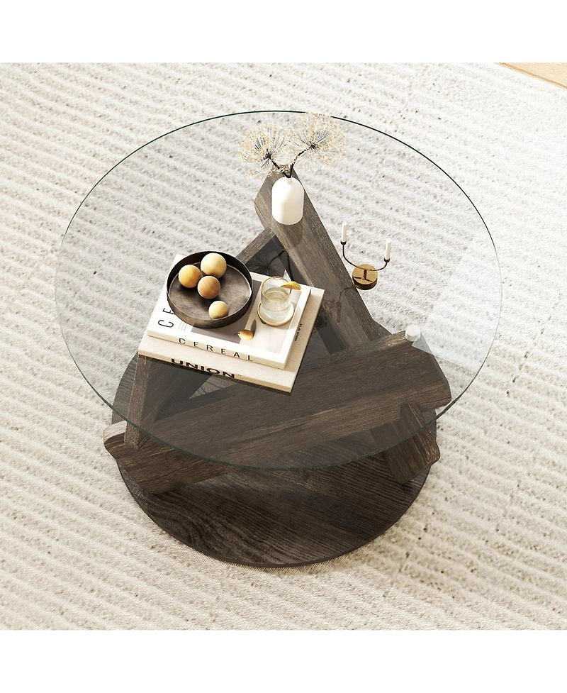 Slickblue Round Glass Coffee Table Modern Center Table