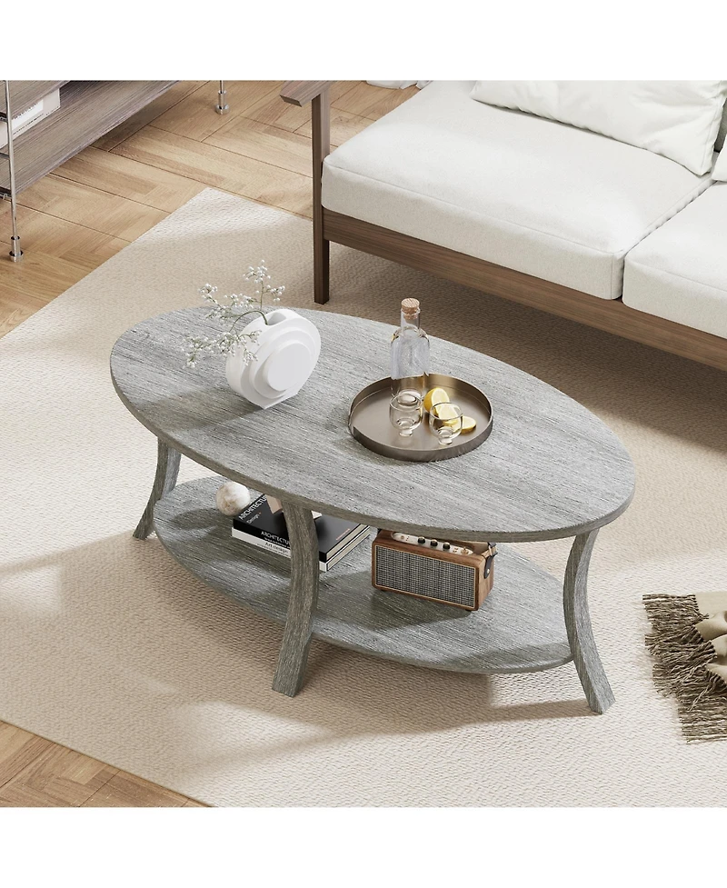 Slickblue Oval Coffee Table 2 Tier Storage Shelf
