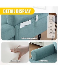 Rainsken Extra Large Chenille Chaise Lounge, Modern Reclining Single Sofa with Wooden Legs and Side Pockets for Living Room, Bedroom