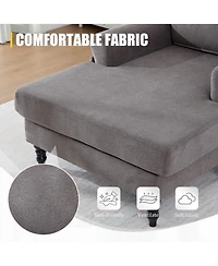 Rainsken Oversized Chenille Chaise Lounge, Leisure Recliner Sofa with Wooden Legs and Side Pockets for Living Room, Bedroom