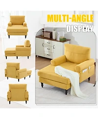 Rainsken Comfortable Chenille Chaise Lounge Chair, Oversized Leisure Recliner Single Sofa with Wood Legs and Side Storage Pockets for Home Use