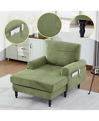 Rainsken Extra Large Leisure Chaise Lounge Recliner, Soft Chenille Single Sofa Chair with Wood Legs and Side Pockets for Living Room and Bedroom