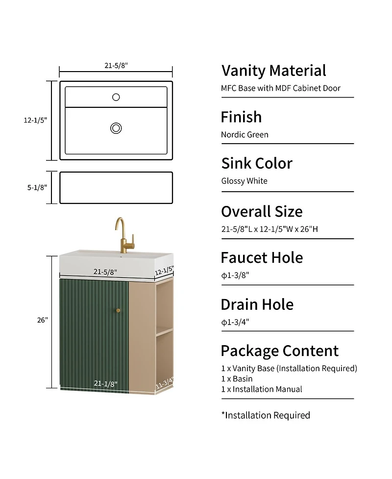 Sillysis Bathroom Vanity with Sink, Modern Wood Cabinet, Soft Close Door and Open Storage, Small Space Organizer
