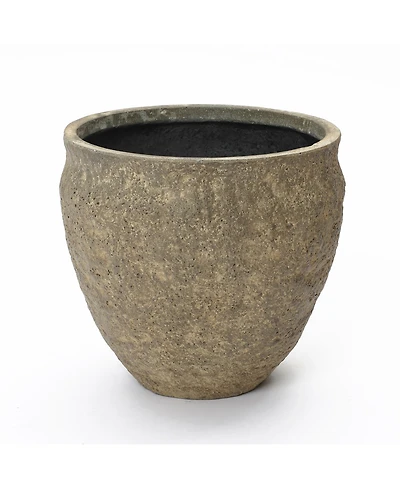 LuxenHome Dia Concrete Large Round Planter Pot, Rustic Textured Pot with Drainage Hole, Indoor Outdoor Plant Pot for Home Garden Patio