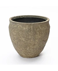 LuxenHome Dia Concrete Large Round Planter Pot, Rustic Textured Pot with Drainage Hole, Indoor Outdoor Plant Pot for Home Garden Patio