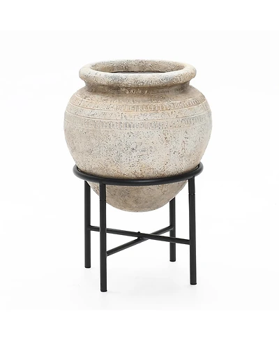 LuxenHome Dia Large Planters for Indoor Plants, Indoor Plant Pots with Stand, Distressed Cachepot for Living Rooms, Entryway, Office