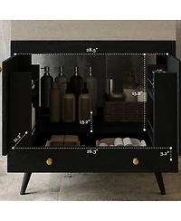 Sillysis 30" Freestanding Bathroom Vanity with Walnut Faux Marble Top, Ceramic Sink, Soft Close Storage for Small Bathrooms