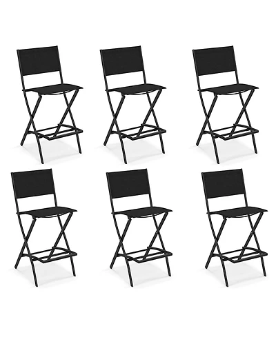 Gymax 6 Pcs Outdoor Bar Chair Folding Bar Height Stool w/ Metal Frame