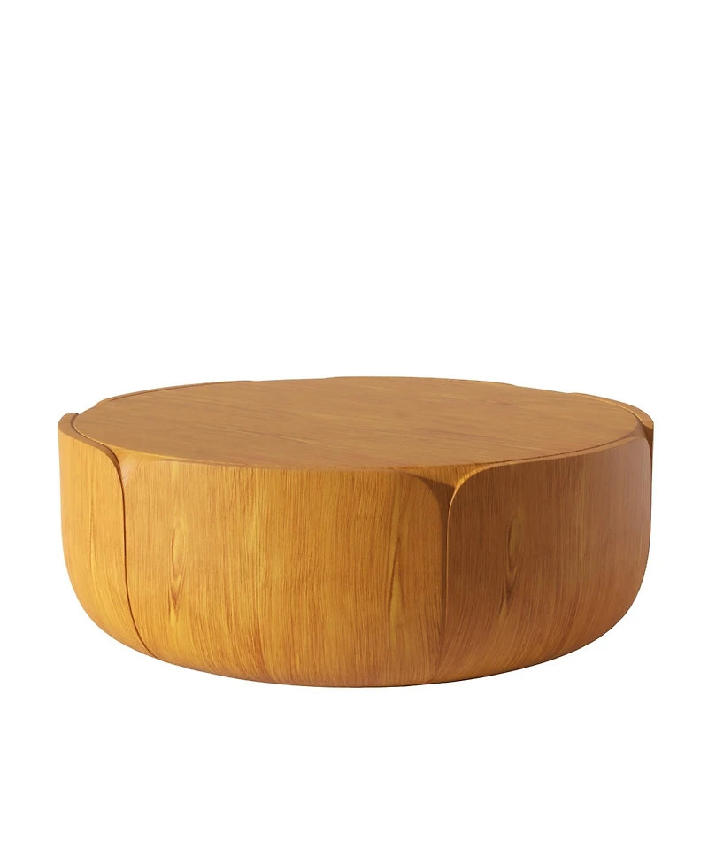 Clihome Outdoor Indoor Coffee Table, Modern Wood Grain Drum Center Table,Backyard, Living Room