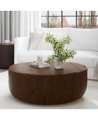 Clihome Outdoor Indoor Coffee Table, Modern Wood Grain Drum Center Table,Backyard, Living Room