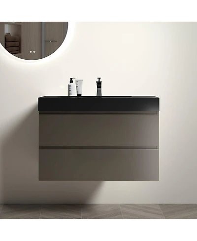 Sillysis Luxury Wall Mounted Bathroom Vanity with Sink, Modern Floating Double Drawer Storage, Matte Basin, Pre-assembled