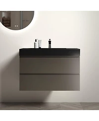 Sillysis Luxury Wall Mounted Bathroom Vanity with Sink, Modern Floating Double Drawer Storage, Matte Basin, Pre-assembled