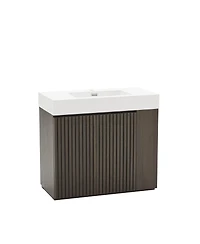 Sillysis Modern Bathroom Vanity with Quartz Sink, Soft-Close Doors, Open Shelf Storage, Winston Walnut Mid-Century Fluted Cabinet