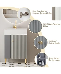 Sillysis Small Bathroom Vanity with Ceramic Sink, Modern Wood Base, Soft Close Door and Open Shelves for Compact Spaces