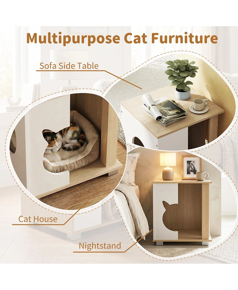 Gymax Cat Bed Side Table w/Head-shaped Entry and Metal Legs Modern End Table Nightstand