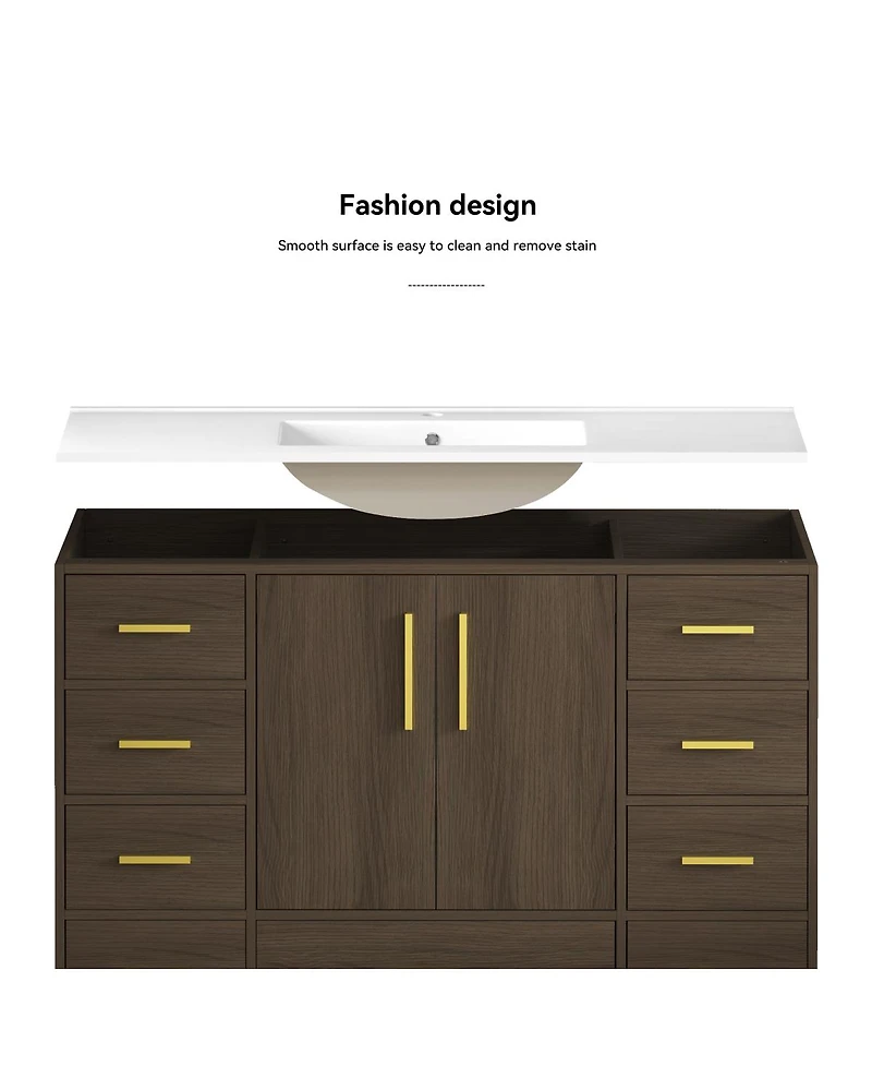 Sillysis Bathroom Vanity with Resin Sink, Soft Close Doors, 9 Storage Drawers and Mdf Cabinet, Transitional Modern Design