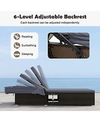 Gouun Double Patio Chaise Lounge with Retractable Canopy and Folding Trays