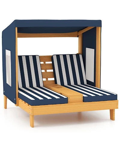 Gouun Kids Patio Lounge Chair with Awning and Cup Holders