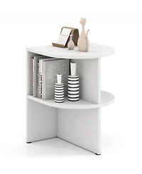 Gymax Half Round Side Table 2-tier Wooden Nightstand with Open Storage Shelves