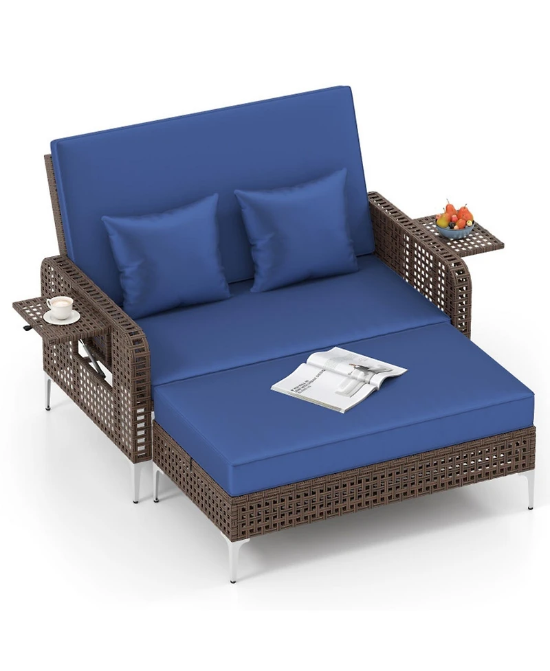 Gouun 2-Piece Patio Rattan Daybed with Adjustable Backrest and Storage Ottoman