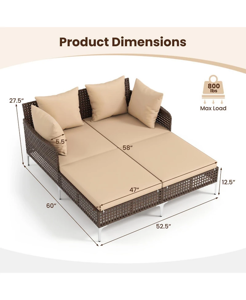 Gouun Outdoor Rattan Double Daybed with Cushions