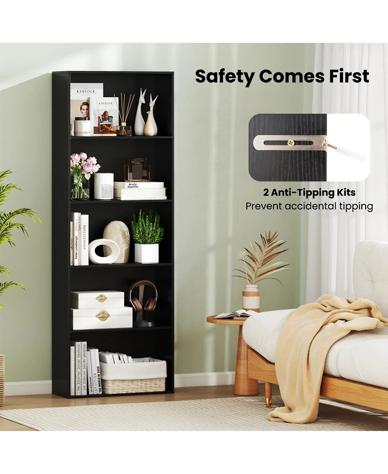 Gouun 5-Tier Freestanding Storage Bookcase with Anti-Tipping Kits