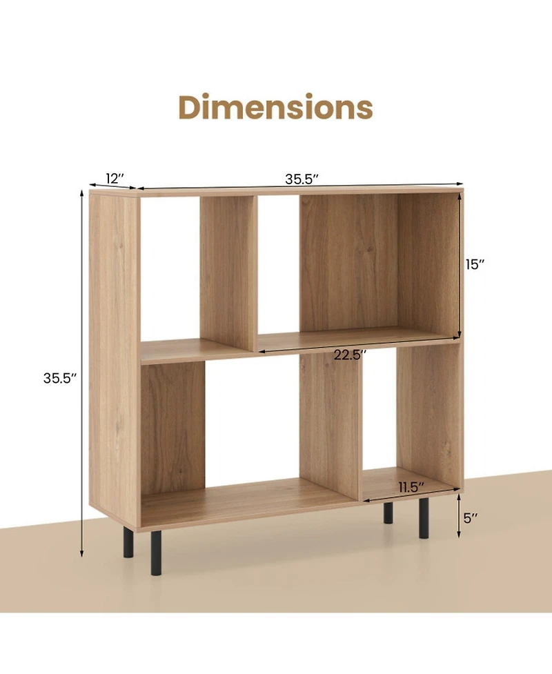 Gouun 4-Compartment Open Shelf Bookcase with Metal Legs