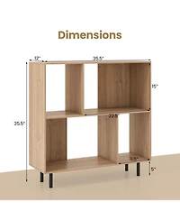Gouun 4-Compartment Open Shelf Bookcase with Metal Legs